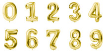 Numbers From 0 To 9 Made With Foil Gold Birthday Balloons