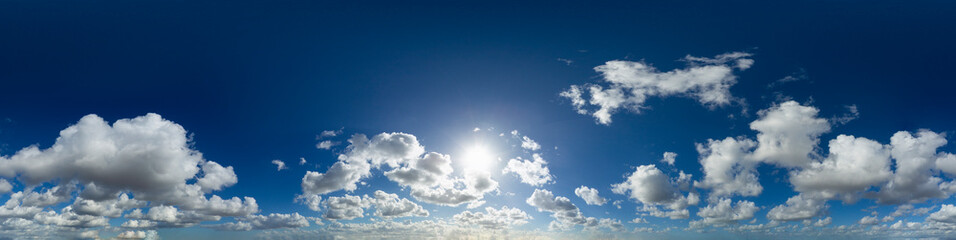 Wall Mural - 360 vr 2:1 equirectangular blue sky with clouds background overlay. ideal for 360 vr sky replacement