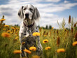 Majestic English Setter in a Field of Wildflowers, wildlife, Generative AI