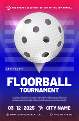 Wall Mural - floorball tournament poster template with ball and grungy texture background