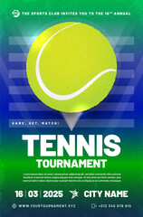 Wall Mural - Tennis tournament poster template with ball and grungy texture background