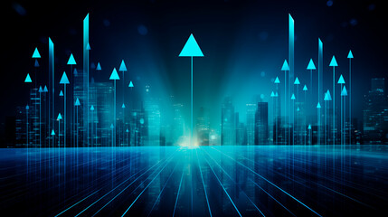 Abstract background in blue color for creating business presentations. Stylized arrows showing growth. Composition of dynamic figures