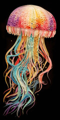 Wall Mural - Underwater Radiance: A Colorful Jellyfish Illustration,jellyfish in the sea,jellyfish in the water