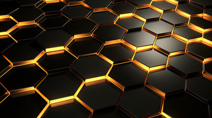 Wall Mural - Luxury hexagonal abstract black and gold metal background