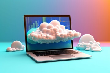 Wall Mural - Cloud computing concept. Smart city wireless internet communication with cloud storage, cloud services. Download, upload data on server.