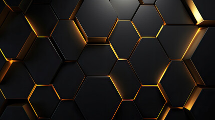 Wall Mural - Luxury hexagonal abstract black and gold metal background