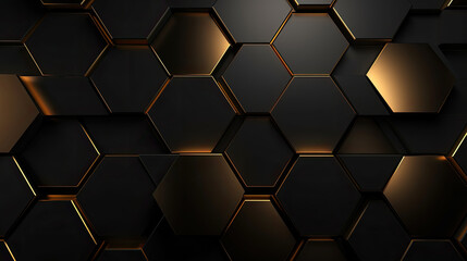 Wall Mural - Luxury hexagonal abstract black and gold metal background