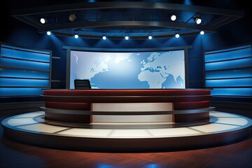 the studio's a news set. studio tv news program. newscaster background