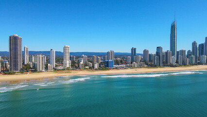 Wall Mural - Aerial drone view of Surfers Paradise on the Gold Coast of Queensland, Australia on a sunny day 