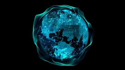 Wall Mural - 4K blue globe map plexus sphere dot line background