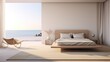 3d rendering of a bedroom and sea view background. 