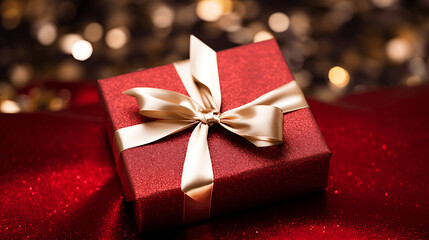 Poster - red gift box with ribbon