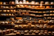 Visit a local cheese shop and photograph the fascinating display of cheese varieties.