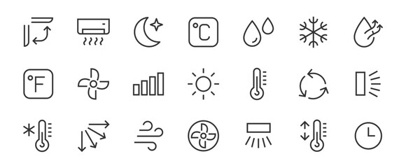 Wall Mural - air conditioning thin line icons set. air conditioning symbols. air conditioner icon. vector