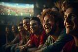 Fototapeta  - Group of friends watching a football match on TV