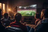 Fototapeta  - Group of friends watching a football match on TV