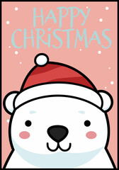 Wall Mural - Merry Christmas Cards with Polar Bear and Winter Forest Animals