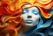 Vibrant and mesmerizing abstract 3D artwork depicting a woman's face with hair in dazzling, shapeless forms. Perfect for adding a touch of vibrant creativity to any project or design