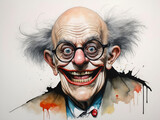 Fototapeta  - Very funny portrait, weerd caricature of a clown, illustration, comic, poster and tshirt mockup