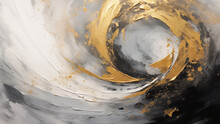 Abstract Painting Of Gold And Gray Swirls Drawn In Strip Painting Technique.