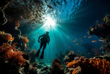 Fototapeta Do akwarium - Exploring Tropical Ocean Coral Reefs: Scuba Diving Adventures in Caribbean, Fiji, and Maldives. Underwater Wonders