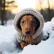 Cute adorable portrait of dog puppies, winter time. Good natured look at the camera
