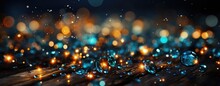 Golden Sparkles And Blue Glitter Bokeh Abstract Background