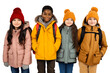 Schulkinder in bunter Winterkleidung - Freigestellt ohne Hintergrund