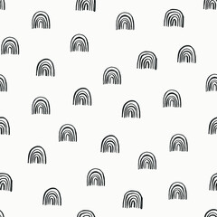 Fototapete - Seamless pattern with black hand drawn rainbows