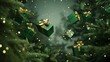© Premium_art - Festive present gift box with green Christmas decorations. Abstract background with copy space.