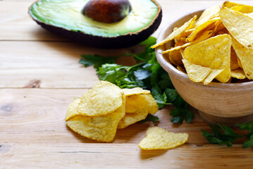 Sticker - corn chips nachos with avocado guacamole