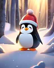 Wall Mural - Penguin with a Santa hat