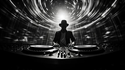 Wall Mural - Dj spinning music in the dark, AI