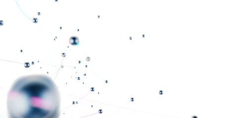 Fototapete - Abstract connected dots and lines. Concept of AI technology, Motion of digital data flow.
