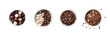 Set of Chocolate on white bowl, top view isolated on transparent or white background