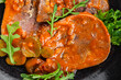 beef tongue hot sauce fresh delicious eating meal cooking appetizer food snack on the table copy space food background