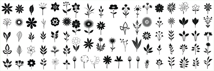 flower icon set silhouettes, abstract flower icon