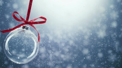 Wall Mural - hanging glass christmas balls swing in snow