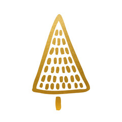 Sticker - Christmas tree hand drawn illustrations. Golden. Vector.