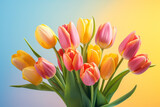 Fototapeta Tulipany - bouquet of colorful tulips on the sunset