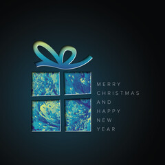 Wall Mural - minimalistic dark christmas card with christmas present box