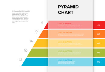 Wall Mural - Vector Infographic Pyramid chart diagram template with icons made from five stripes