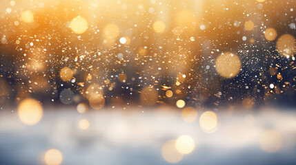 Wall Mural - abstract magic winter landscape with snow golden christmas lights background