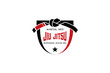 Jiu jitsu martial arts logo design, mixed martial arts red black belt shield symbol vector illustration