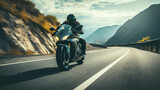 Fototapeta  - Motorcycle driver riding alone.motorcycle on the road