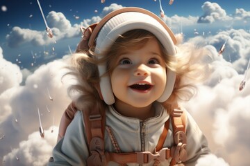 Wall Mural - baby child with blue sky