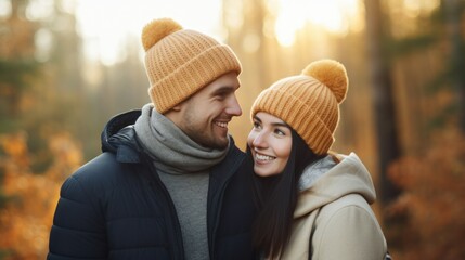 Wall Mural - A couple who came close to each other on an autumn day