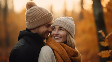 Wall Mural - A couple who came close to each other on an autumn day