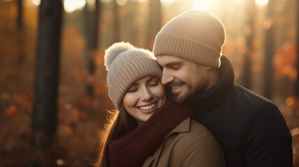 Wall Mural - A couple who came close to each other on an autumn day