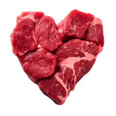 Wall Mural - Raw meat on a transparent background In the shape of a heart, created by generative AI technology